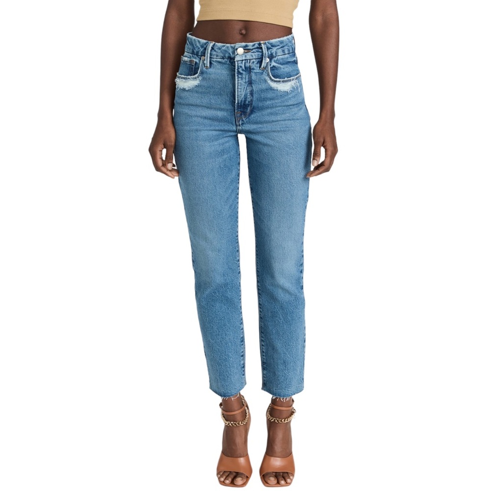 GOOD AMERICAN Good Vintage High Waist Distressed Crop Jeans